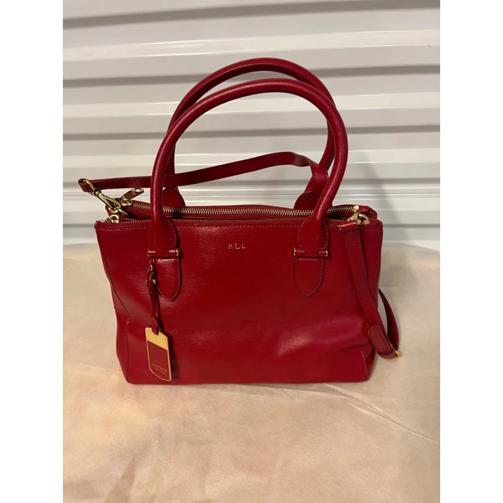 Lauren Ralph Lauren Newbury Red Leather Double Zip Satchel